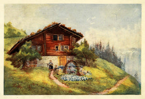 1907 Print St. Beatenberg House Home Garden Switzerland Swiss Effie Jardine XGG4