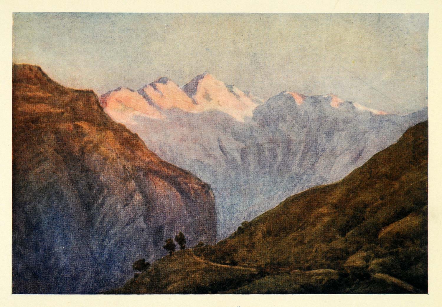 1907 Print Bluemlisalp Bermese Alps Switzerland Swiss Mountain Range Sunset XGG4