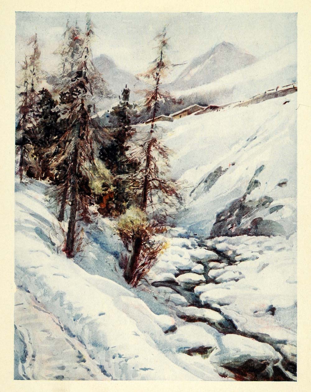 1907 Print Innfall Saint Moritz Switzerland Winter River Mountain Range XGG4