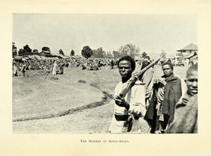 1906 Print Addis Ababa Ethiopia Abyssinia Market Natives Rifle Firearms XGG7