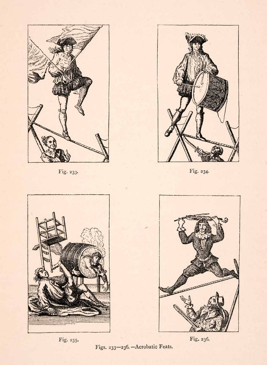 1876 Wood Engraving Acrobats Paris 18th Century Tightrope Drum Violin ...