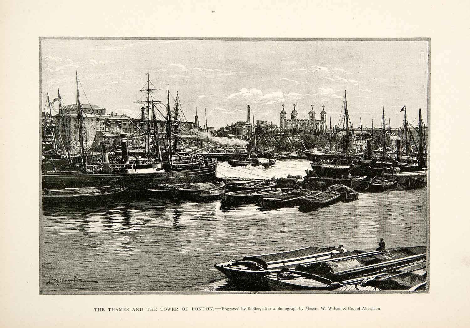 1894 Print River Thames Tower London England Harbor Boats Piers United XGGC5