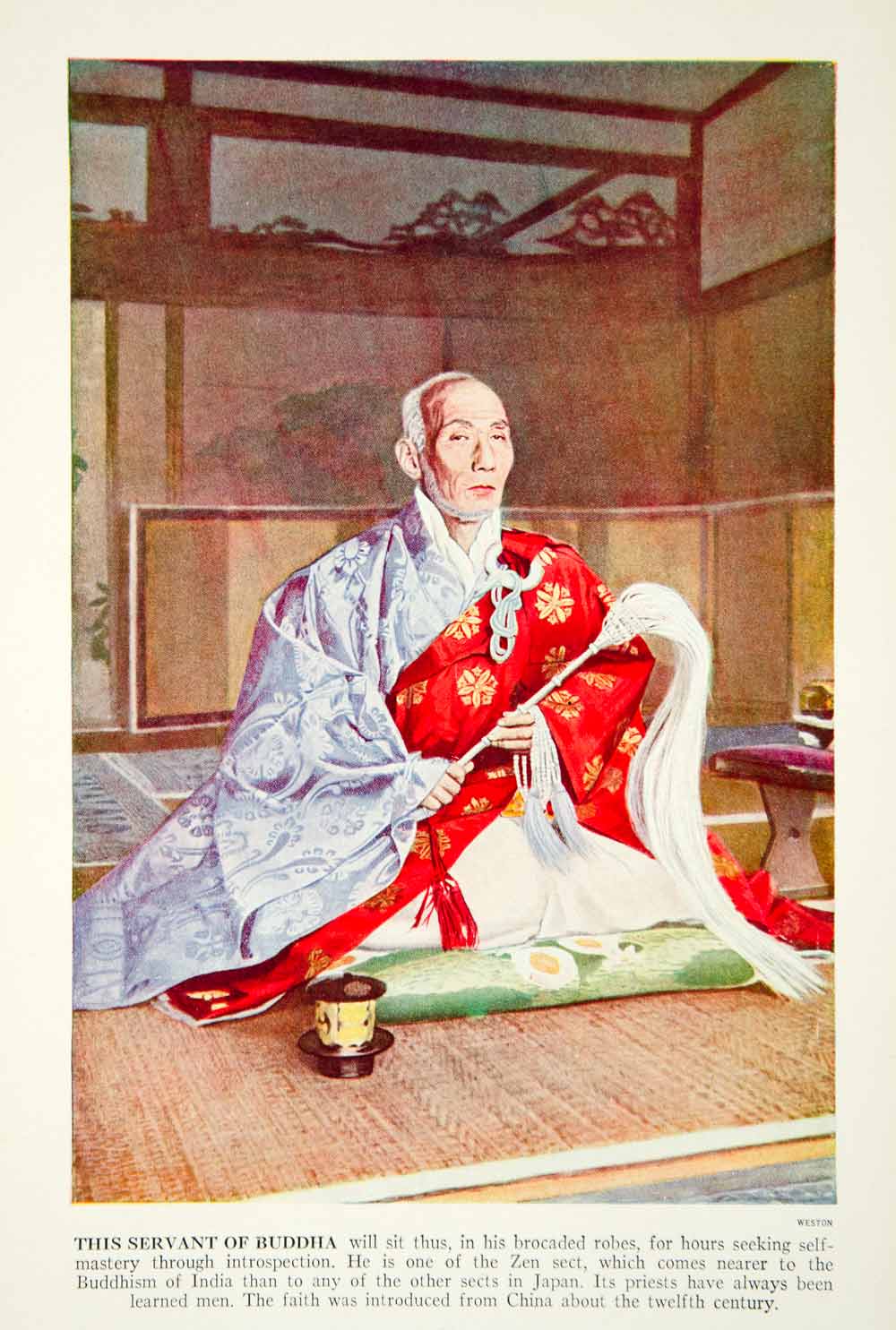 1938 Color Print Buddhist Priest Traditional Dress Costume Historical View XGGD4