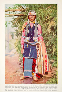 1938 Color Print Portrait Apache Native American Indian Man Costume XGGD5