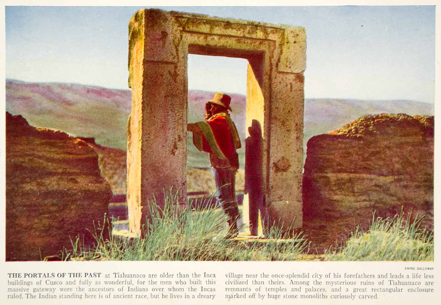 1938 Color Print Tiwanaku Bolivia South American Inca Archeology Site XGGD5