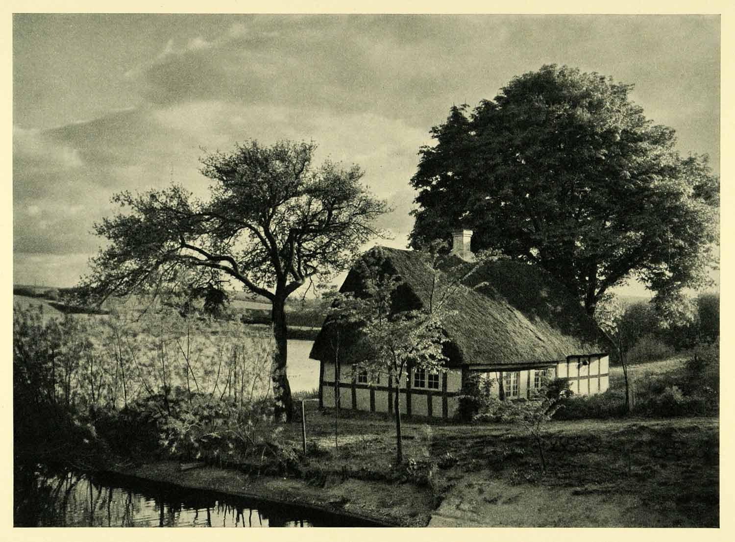 1949 Print Kolding Denmark Danish Seaport Fish Pond Cottage Historic Image XGH9