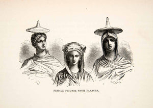 1886 Wood Engraving Otto Sculpture Tanagra Greece Women British Museum Hat XGHC6