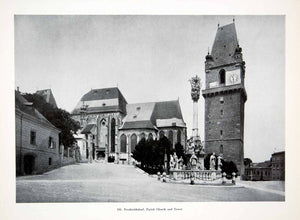 1956 Print Perchtoldsdorf Parish Church Tower Reiffenstein Bruno Gothic XGHC9