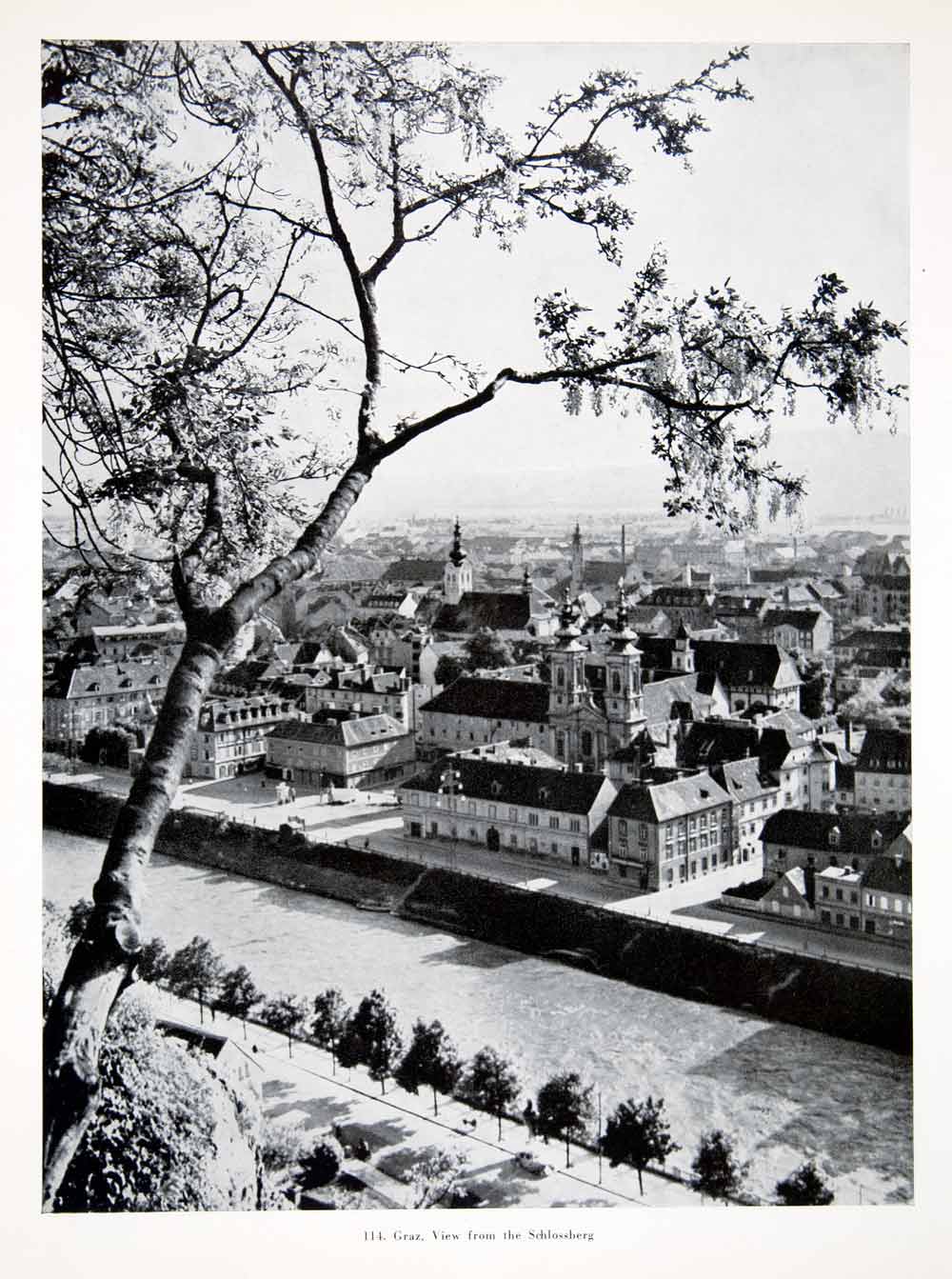 1956 Print Graz View Schlossberg Styria Pietro de Pomis Joseph Hueber XGHC9