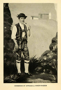 1902 Halftone Print Herdsman Costume Switerland Appenzell Innerrhoden XGI3