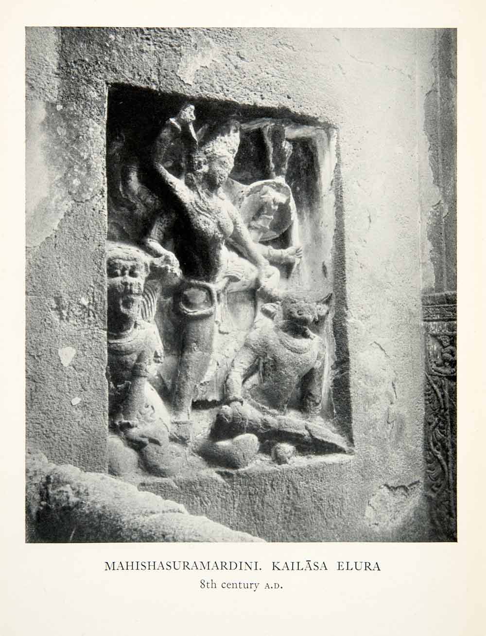 1938 Print Mahishasuramardini Kailasa Elura Sculpture Eighth Century India XGIB6