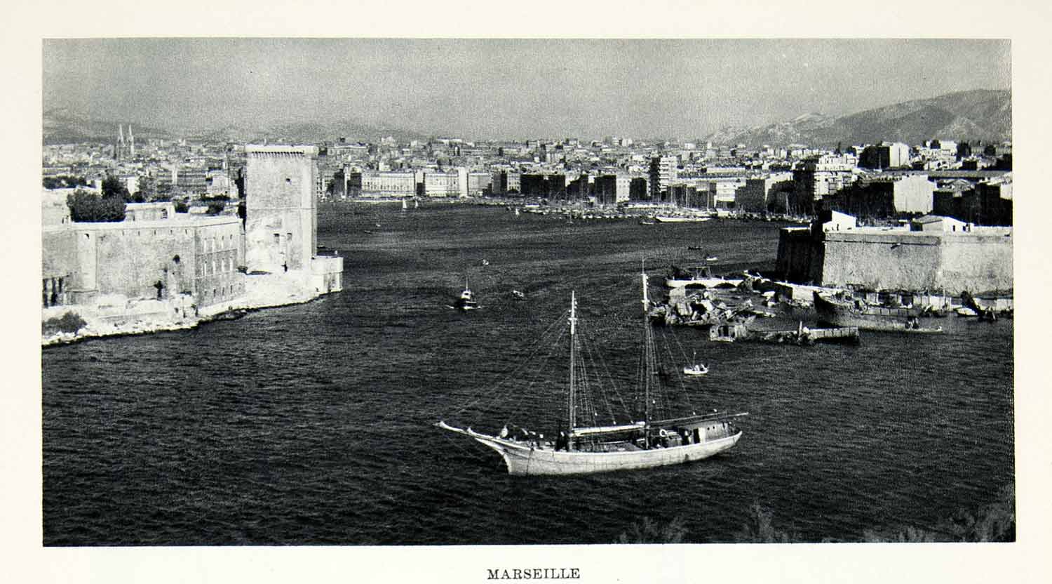 1952 Rotogravure Marseille France Mediterranean Sea Ship Sailing Harbor XGIC3