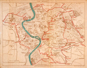 1908 Lithograph Map Plan Rome Italy Ancient City Walls Archaeology History XGJA5