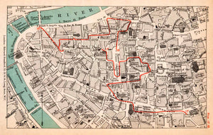 1908 Lithograph Map Plan Rome Tiber River Pantheon Route Piazza Navona XGJA5