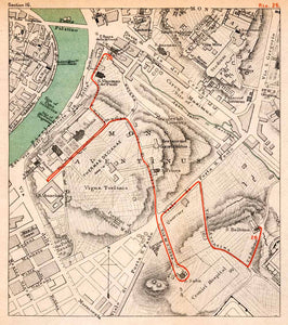 1908 Lithograph Mons Aventinus Rome Italy Map Plan Route Palatinus Hill XGJA5