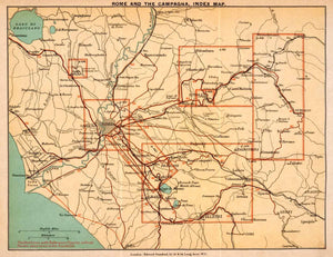 1908 Lithograph Rome Italy Map Tivoli Isola Subiaco Velletri TIber XGJA5