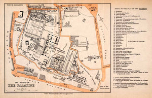 1908 Lithograph Map Plan Palatine Palace Tiberius Domitian Augustus Sacra XGJA5