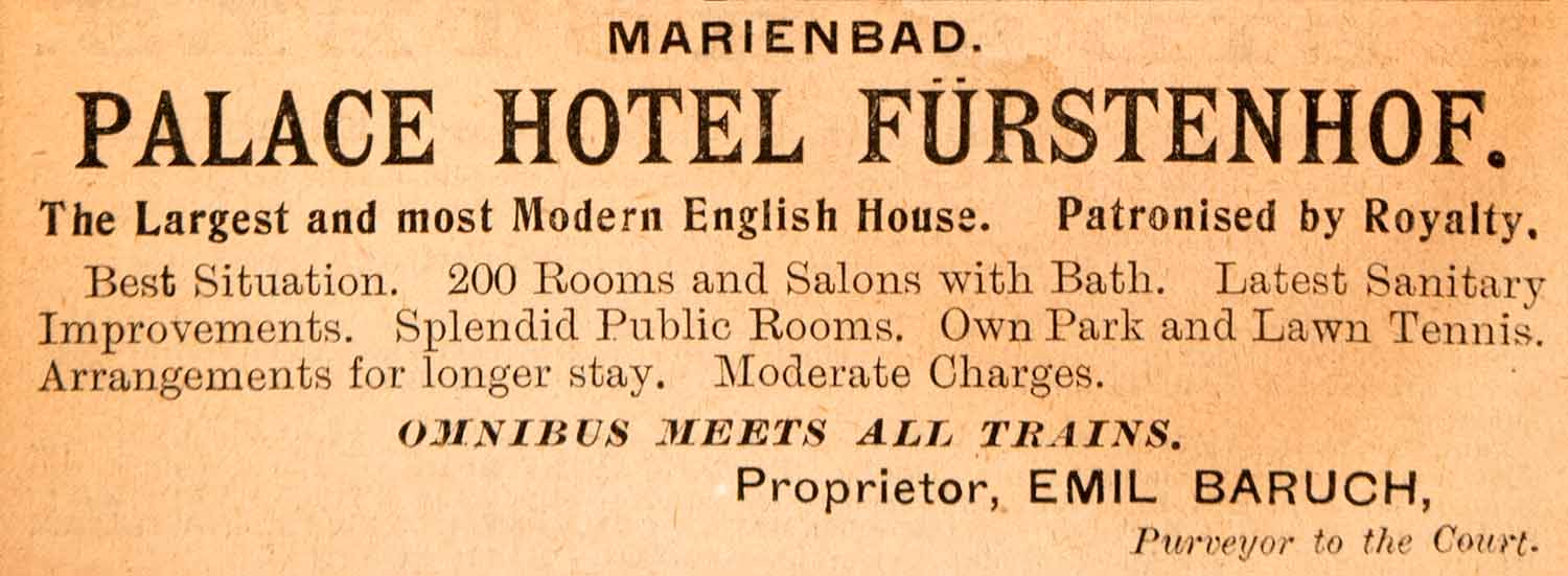 1908 Ad Palace Hotel Furstenhof Marienbad Emil Baruch Czech Republic Spa XGJA5