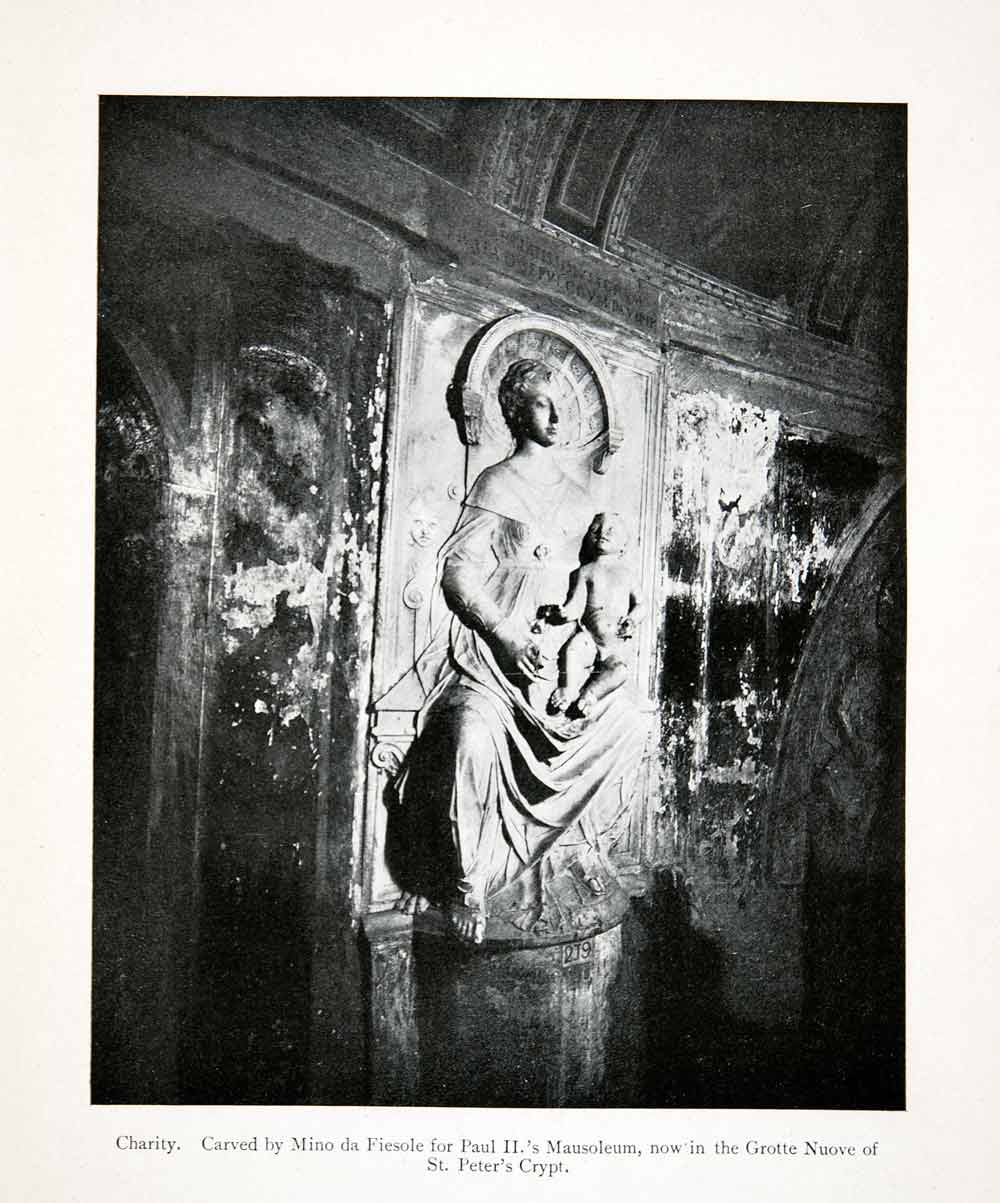 1907 Print Charity Bas Relief Sculpture Mino Fiesole Grotte Nuove Saint XGJB5