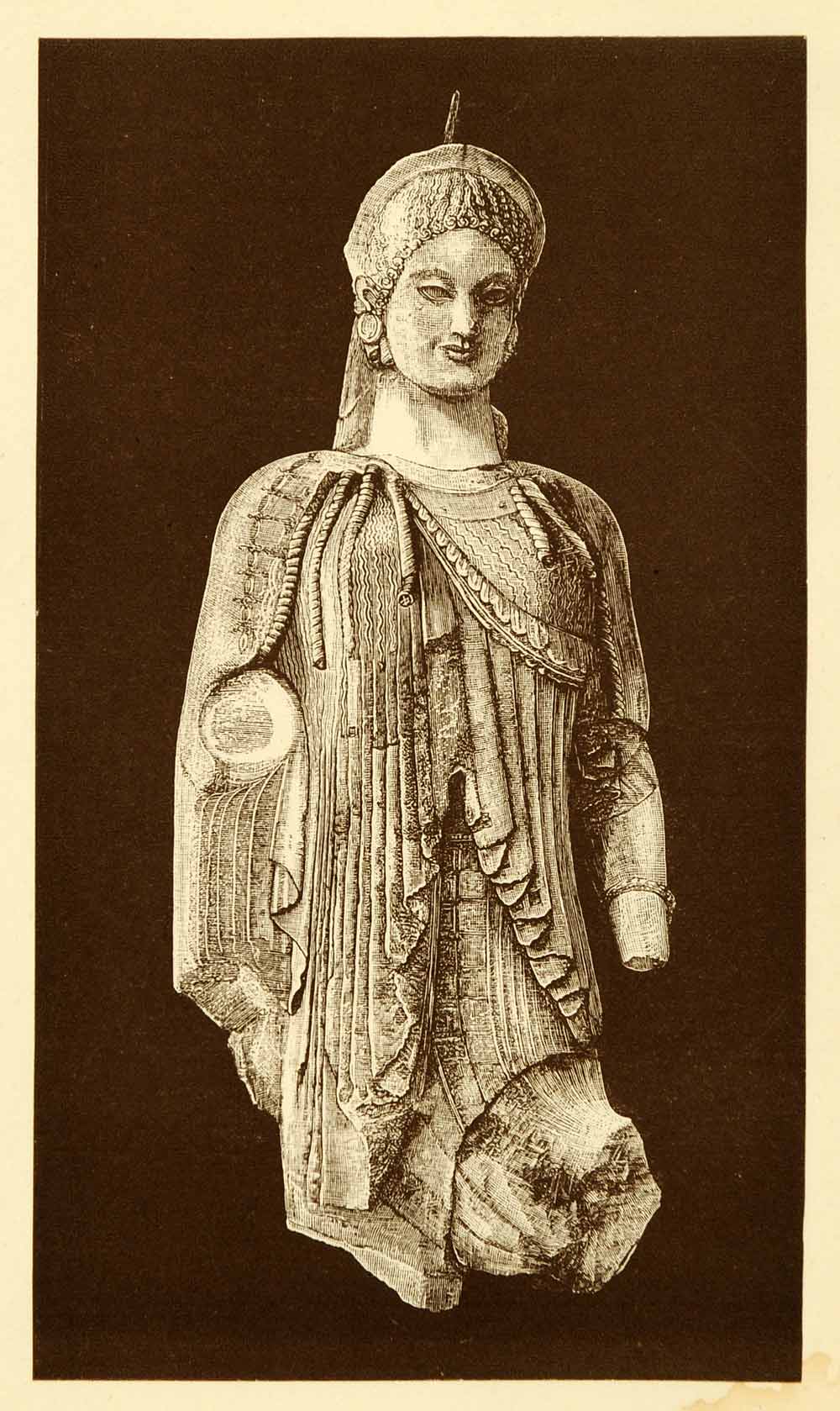 1892 Wood Engraving Acropolis Greece Ancient Woman Statue Archaeology XGL9