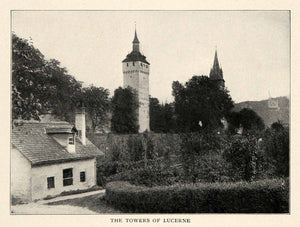 1910 Print Lucerne Nine Tower Musegg Wall Historic Landmark Switzerland XGM2