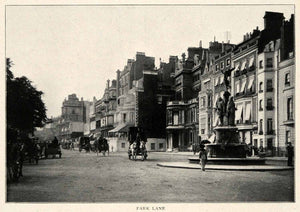 1910 Print Park Lane London Fountain Street Scene Horse Carriage Fashion XGM2