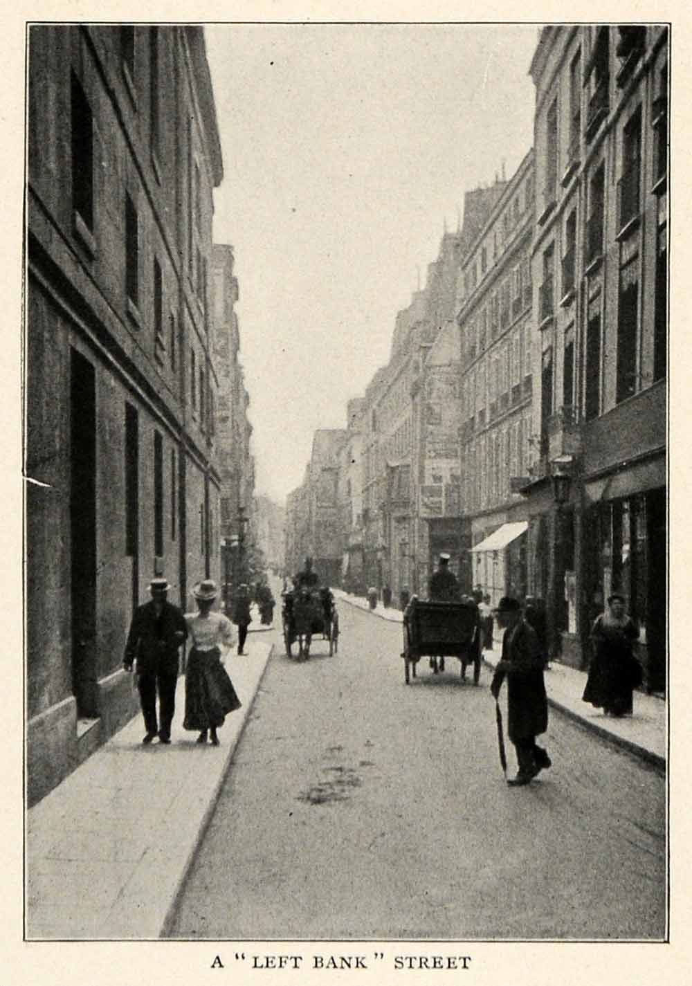 1910 Print Left Bank Rive Gauche Paris Street Scene Costume Fashion Horse XGM2