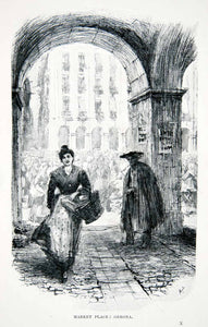 1901 Print Market Place Girona Catalonia Spain Woman Man Crowd Costume XGMB3