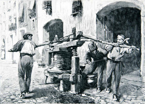 1901 Print Men Wine Press Lerida Spain Street Scene Costume Fashion Cobble XGMB3