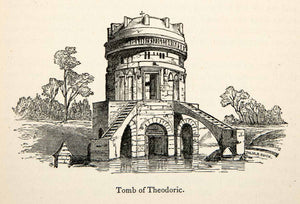 1876 Wood Engraving Tomb Theodoric Mausoleum Ravenna Italy Grave Italia XGMB6