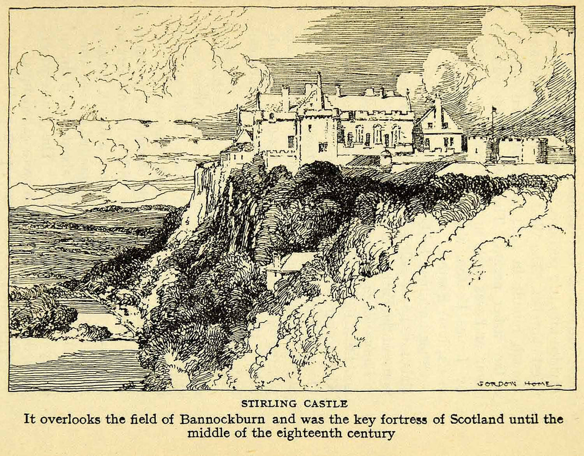 1924 Offset Lithograph Gordon Home Stirling Castle Bannockburn Fortres ...