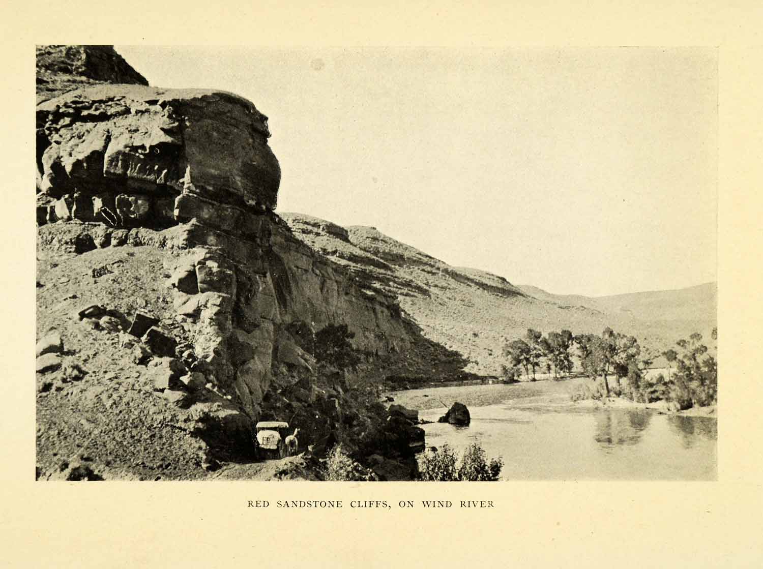 1912 Print Wind River Red Sandstone Cliff Horse Carriage Landscape Natural XGN7