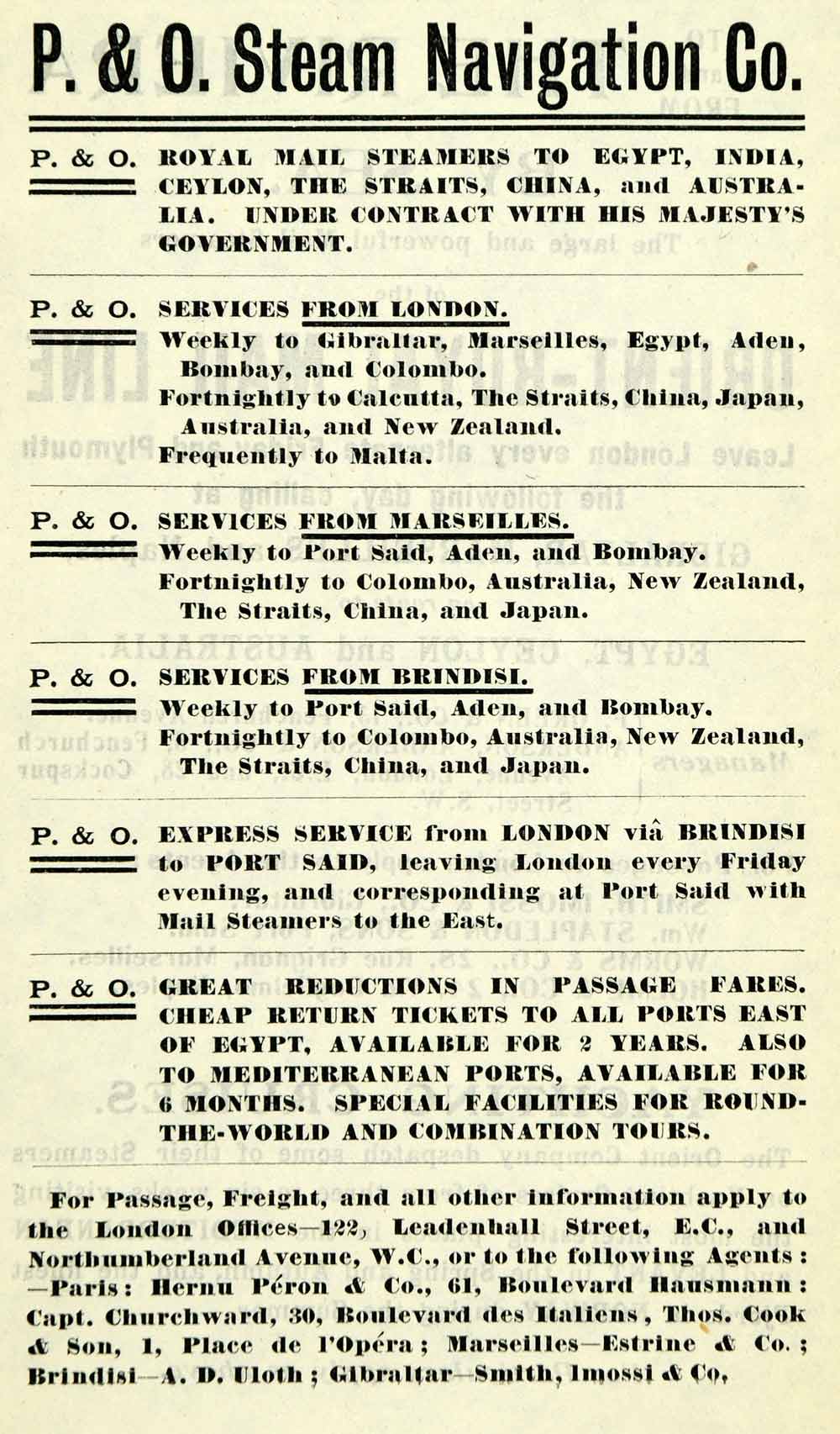 1908 Ad Peninsular Oriental Steam Navigation Royal Mail Steamer Services XGO5