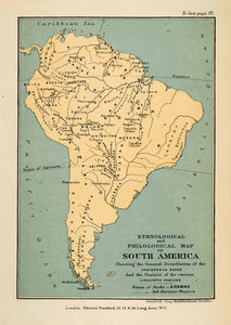 1901 Lithograph Map South America Indigenous Races Distribution Arawak XGO8