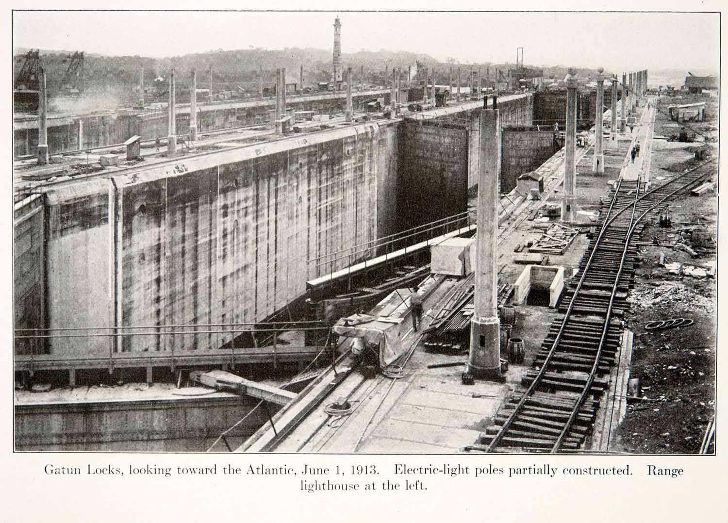 1913 Print Gatun Locks Panama Canal Atlantic Construction Light Pole XGOC4