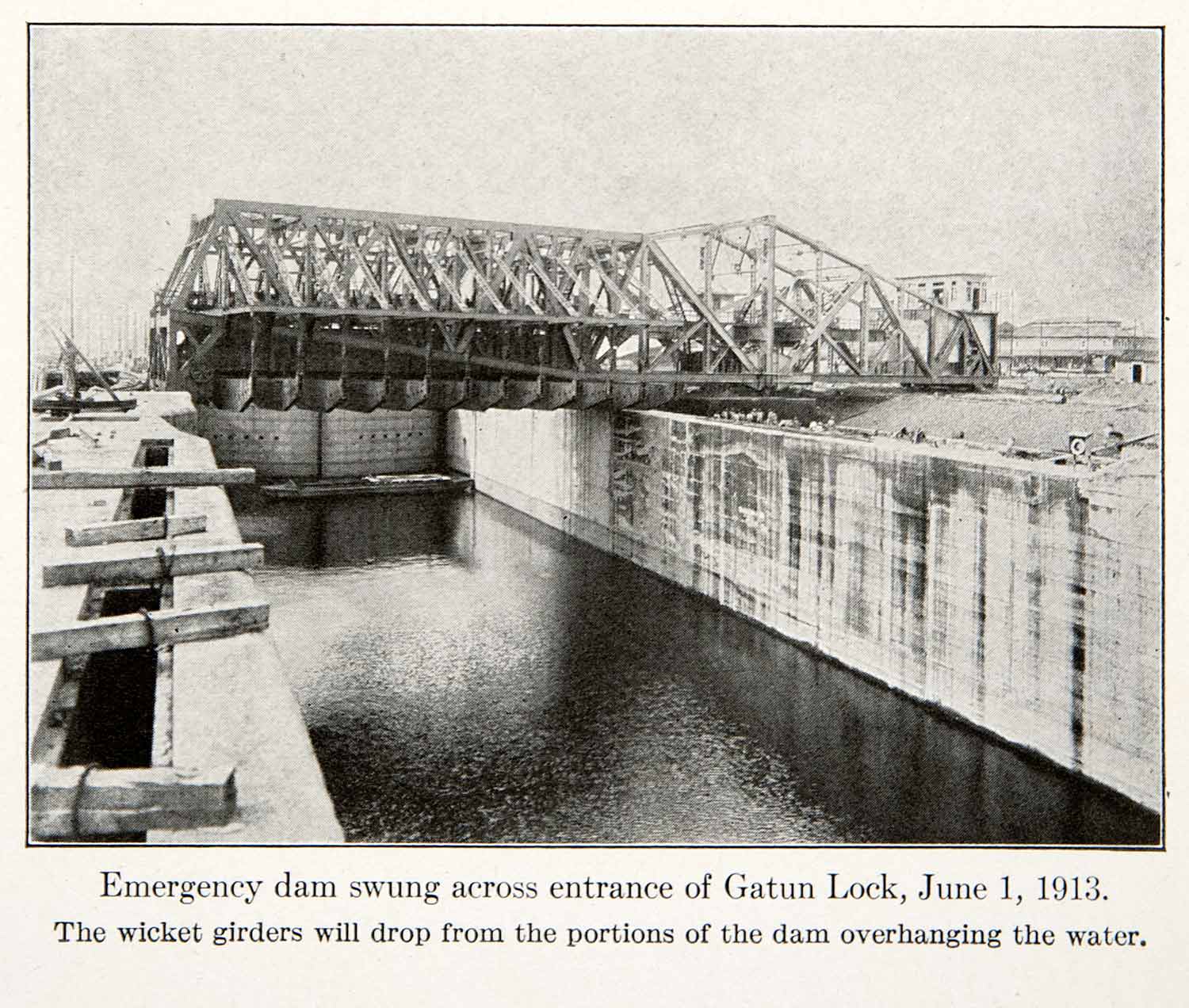 1913 Print Emergency Dam Entrance Gatun Locks Wicket Girder Water Panama XGOC4