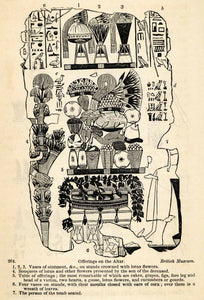 1854 Woodcut Ancient Egyptian Tomb Altar Offerings Hieroglyphics XGP5