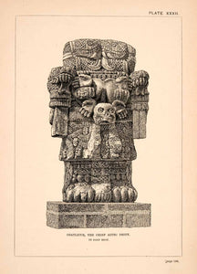 1883 Wood Engraving Coatlicue Statue Aztec Deity Mexico Ancient XGPA4