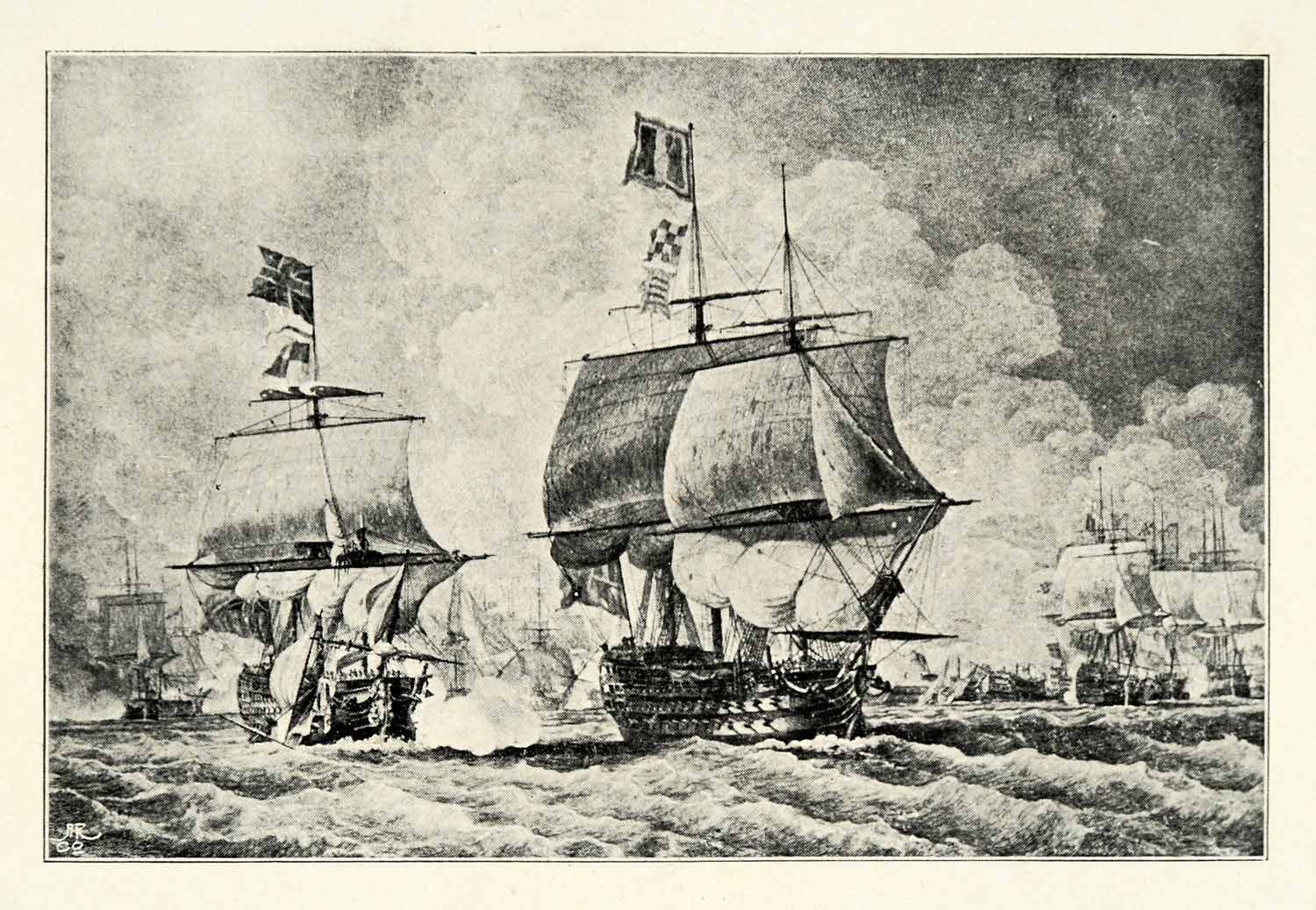 1899 Print Ancient Ships British Royal Navy French Fleet Battle Martinique XGQ5