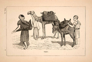 1871 Wood Engraving Sakkas Water Carriers Sellers Nile River Camel Goat XGQB7