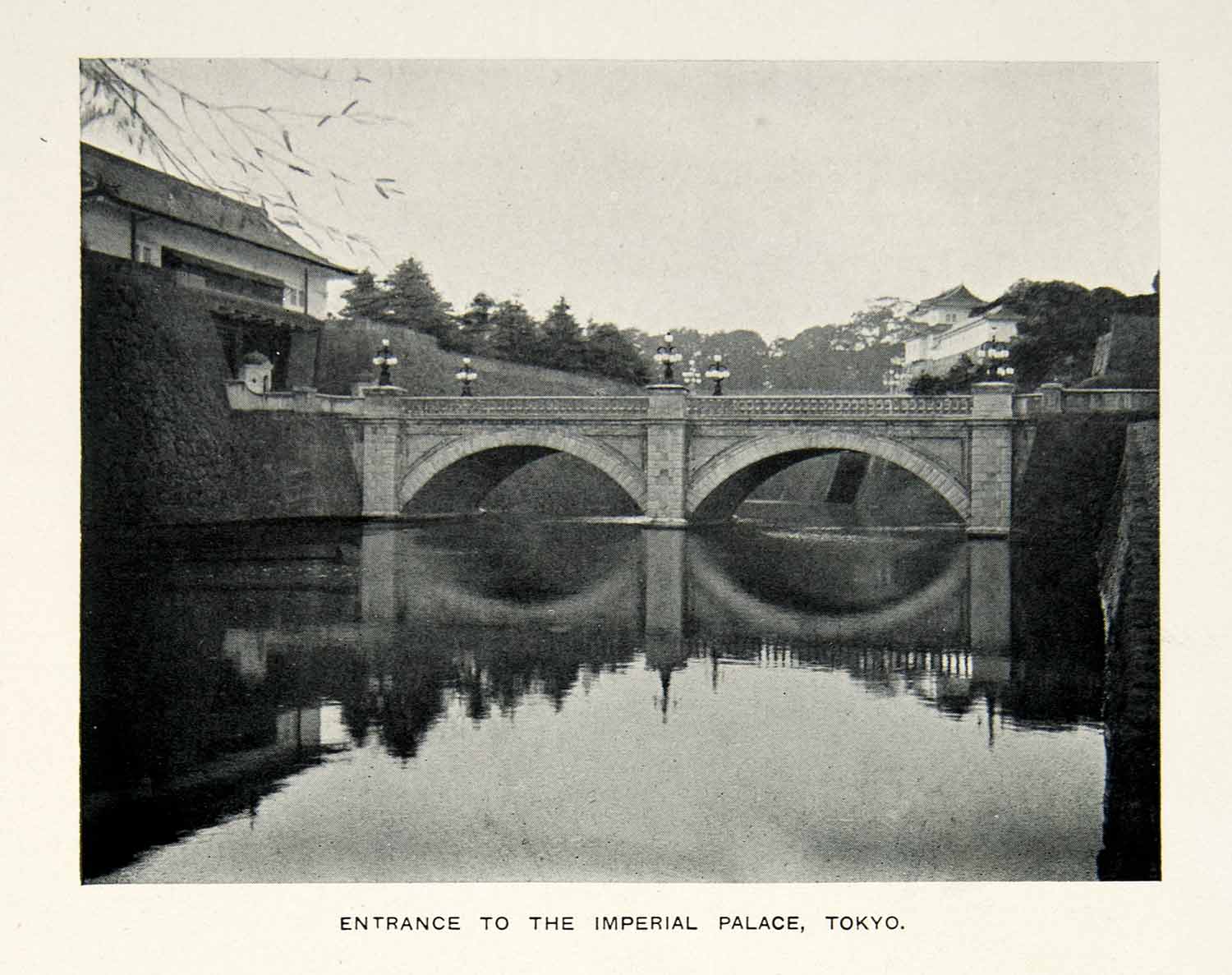 1909 Print Nijubashi Double Bridge Moat Japanese Imperial Palace Tokyo XGQC7