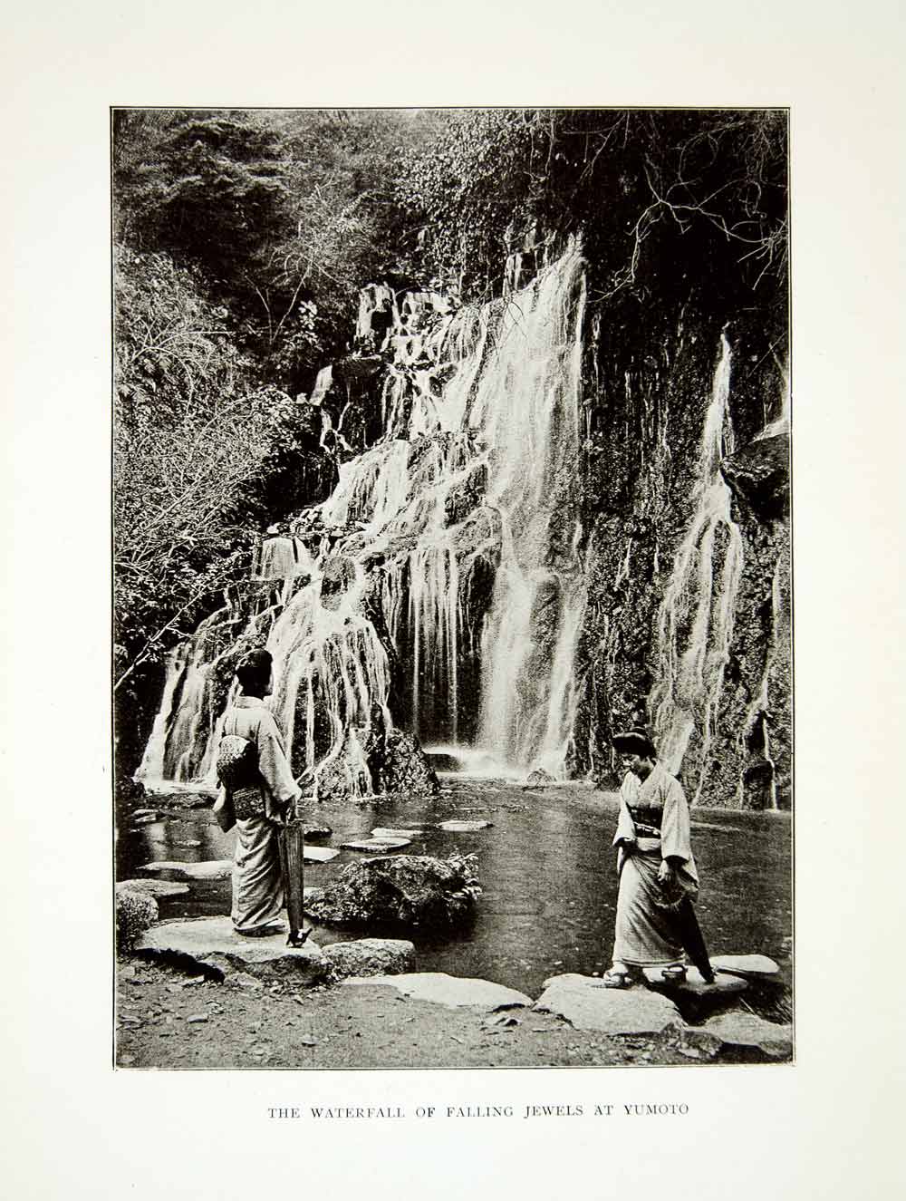 1922 Print Tamadare Waterfall Falling Jewels Yumoto Hakone Japan Women XGQC9