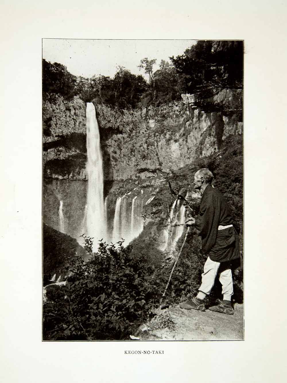 1922 Print Kegon No Taki Waterfall Nikko National Park Lake Chuzenji Hiker XGQC9