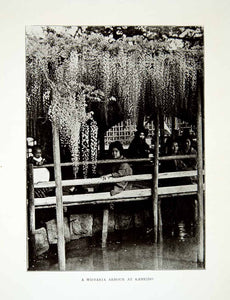 1922 Print Japanese Terrace Trellis Wistaria Arbour Kameido Tenjin Shrine XGQC9