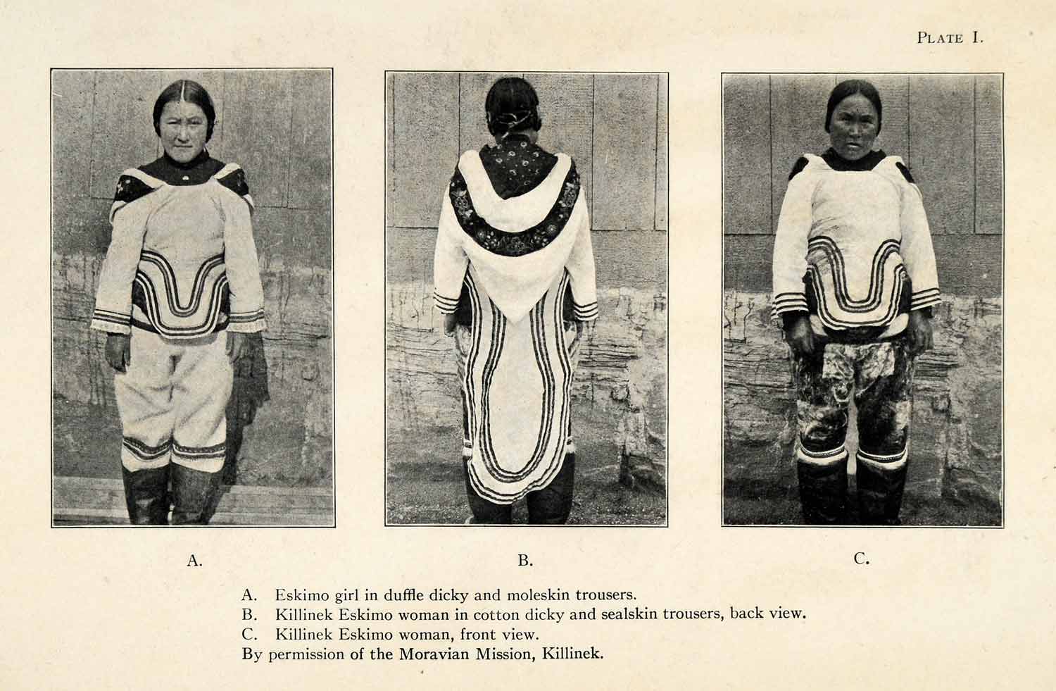 1916 Halftone Print Eskimo Inuit Girl Costume Clothing Moleskin Trousers XGR6