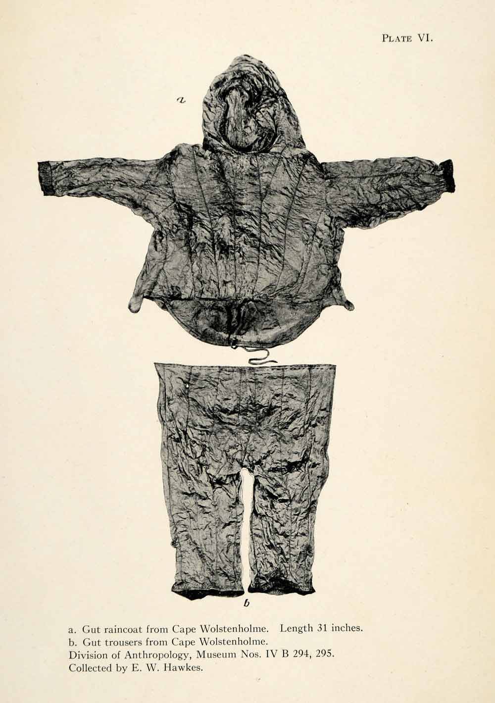 1916 Halftone Print Inuit Raincoat Trousers Cape Wolstenholme Clothing XGR6