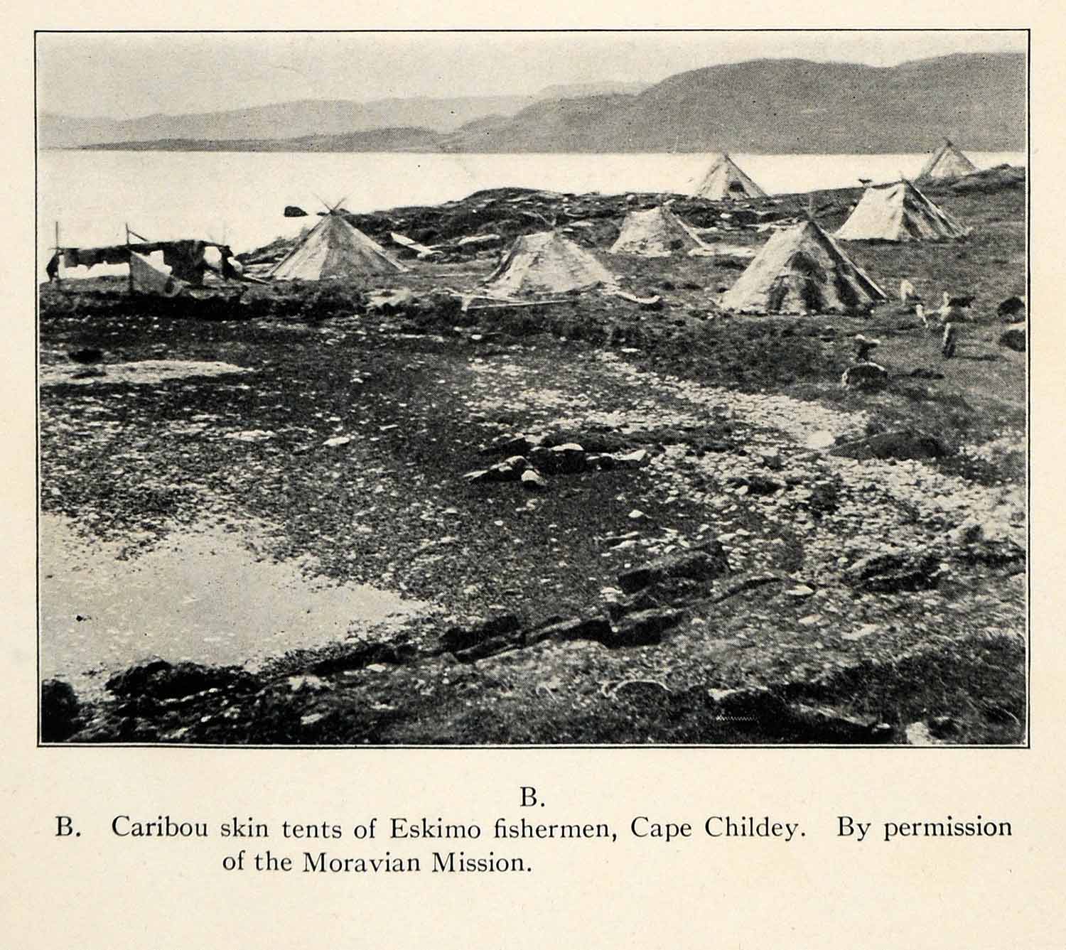 1916 Halftone Print Inuit Tents Caribou Skin Eskimo Fishermen Cape Childey XGR6