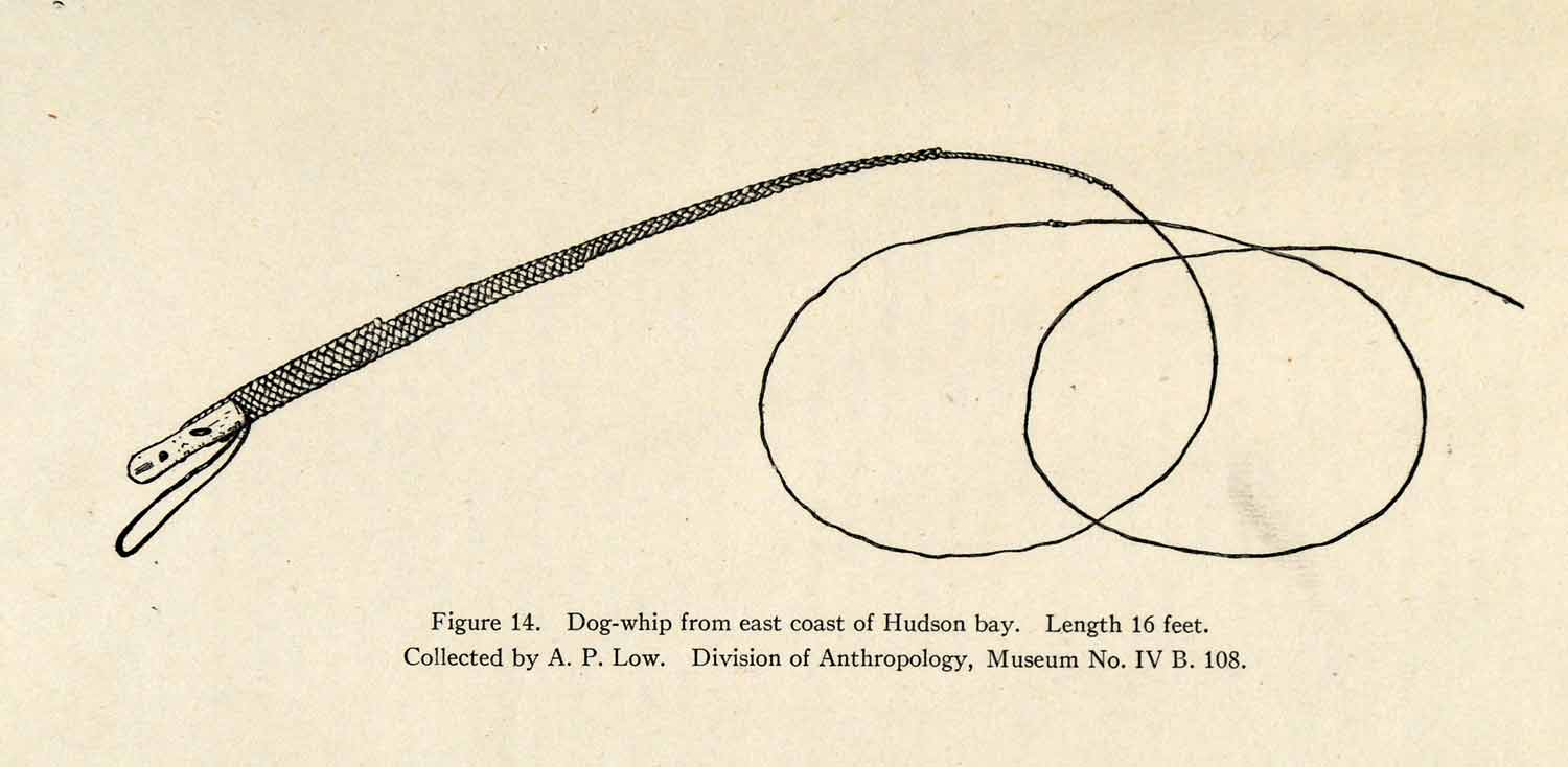 1916 Wood Engraving Inuit Dog Sledding Whip East Coast Hudson Bay Labrador XGR6