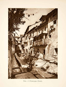 1929 Photogravure Sion Valais Switzerland Neighborhood Cityscape Canal XGRB8