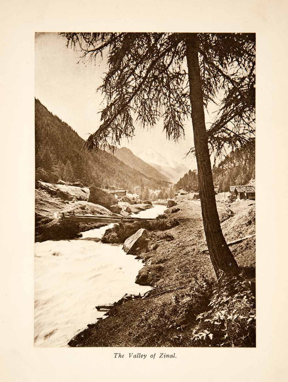 1929 Photogravure Zinal Switzerland Valley River Alps Mountains Valais XGRB8